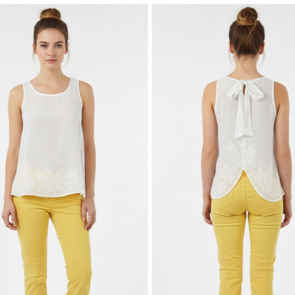 Madewell White Embroidered Lace Hem Sleeveless Top S